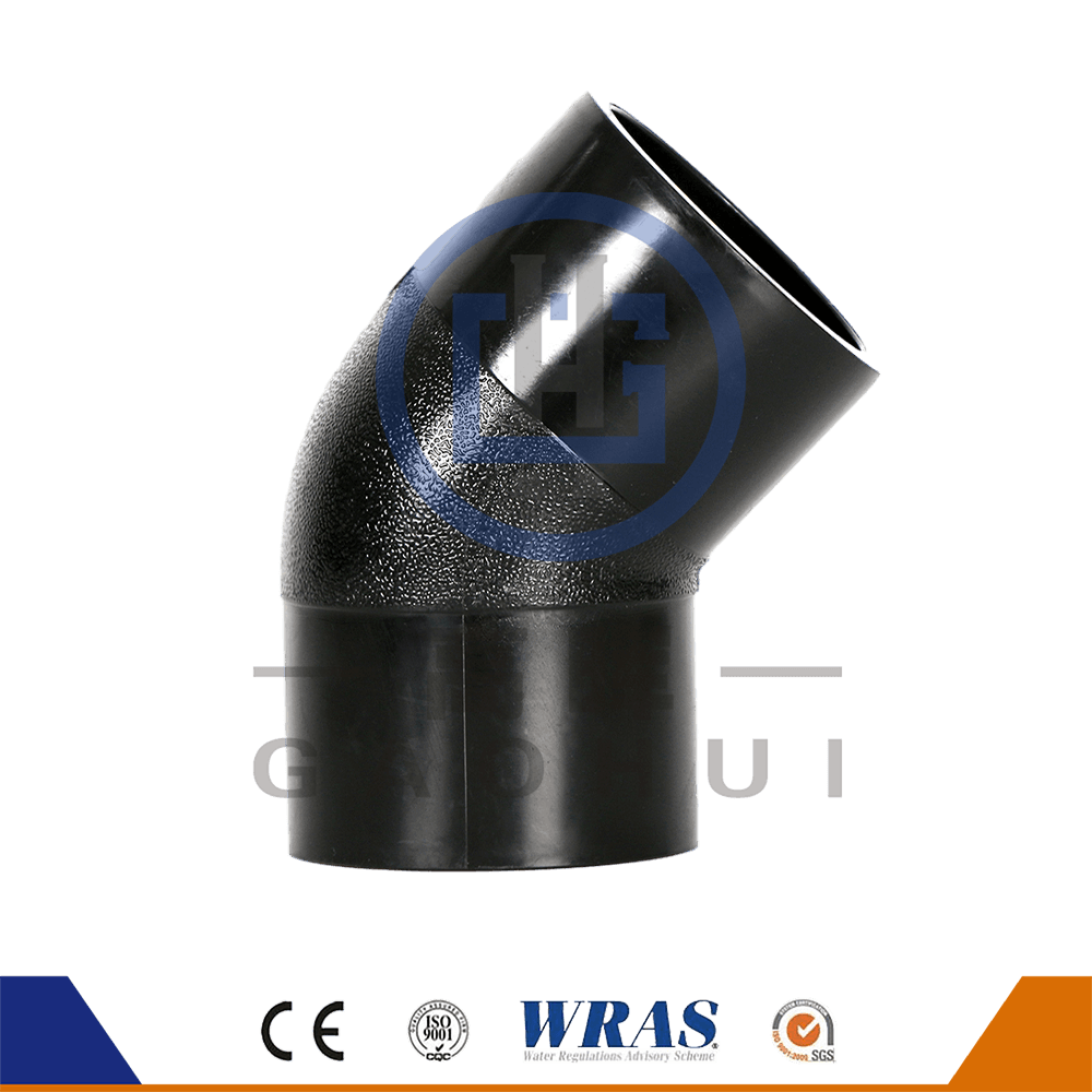Paip Polyethylene Fitting Pe Elbow Bend 45 ° untuk air sejuk dan saliran